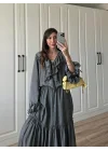 Önü Volanlı Antrasit Viral Elbise