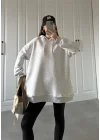 Oversize Üç İplik Şardonlu Gri Sweatshirt
