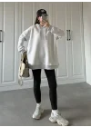 Oversize Üç İplik Şardonlu Gri Sweatshirt