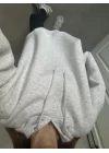 Oversize Üç İplik Şardonlu Gri Sweatshirt