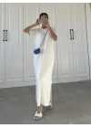 Oys Kumaş Likralı Basic Beyaz Elbise