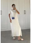 Oys Kumaş Likralı Basic Beyaz Elbise