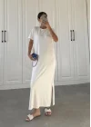 Oys Kumaş Likralı Basic Beyaz Elbise