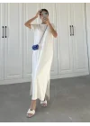 Oys Kumaş Likralı Basic Beyaz Elbise