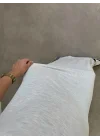 Oysh Kumaş Basic Yırtmaçlı Gri Uzun Elbise