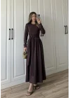Oysh Kuşaklı Kahve Elbise