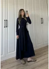 Oysh Kuşaklı Lacivert Elbise