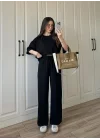 Oysh Moda Kumaş Siyah Basic Kısakollu Takım