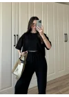 Oysh Moda Kumaş Siyah Basic Kısakollu Takım