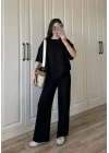 Oysh Moda Kumaş Siyah Basic Kısakollu Takım