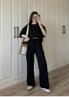 Oysh Moda Kumaş Siyah Basic Kısakollu Takım