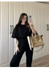 Oysh Moda Kumaş Siyah Basic Kısakollu Takım
