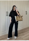 Oysh Moda Kumaş Siyah Basic Kısakollu Takım
