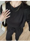 Oysh Moda Kumaş Siyah Basic Kısakollu Takım