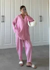 Pembe Gofre Bağlamalı Kimono Takım