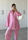 Pembe Gofre Bağlamalı Kimono Takım