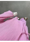 Pembe Gofre Bağlamalı Kimono Takım