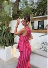 Pembe Kırmızı Çizgili Bluz Takım