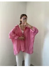 Pembe Oversize Tensel Gömlek
