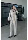 Pilili Belden Oturmalı Taş Blazer Takım