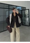 Pinterest Çift Fermuarlı Astarlı Kahve Ceket