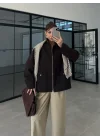 Pinterest Çift Fermuarlı Astarlı Kahve Ceket
