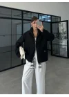 Pinterest Çift Fermuarlı Astarlı Siyah Ceket