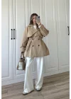 Poem Kuşaklı Astarlı Oversize Bej Trençkot