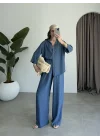 Premium Koyu Denim Mavi Tensel Takım