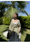 Püsküllü Kuşaklı Adaçayı Yeşili Kimono