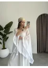 Püsküllü Kuşaklı Beyaz Kimono