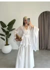 Püsküllü Kuşaklı Beyaz Kimono