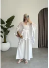 Püsküllü Kuşaklı Beyaz Kimono