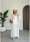 Püsküllü Kuşaklı Beyaz Kimono