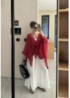 Püsküllü Kuşaklı Kırmızı Kimono