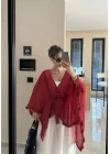 Püsküllü Kuşaklı Kırmızı Kimono