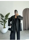 Rose Oversize Kuşaklı Antrasit Trençkot