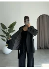 Rose Oversize Kuşaklı Antrasit Trençkot