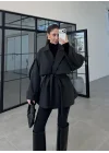 Rose Oversize Kuşaklı Antrasit Trençkot