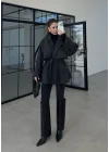 Rose Oversize Kuşaklı Antrasit Trençkot
