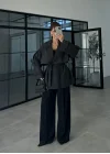Rose Oversize Kuşaklı Antrasit Trençkot