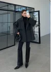 Rose Oversize Kuşaklı Antrasit Trençkot