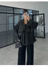 Rose Oversize Kuşaklı Antrasit Trençkot