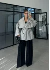 Rose Oversize Kuşaklı Gri Trençkot
