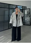 Rose Oversize Kuşaklı Gri Trençkot