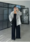 Rose Oversize Kuşaklı Gri Trençkot
