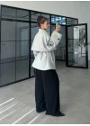 Rose Oversize Kuşaklı Gri Trençkot