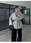 Rose Oversize Kuşaklı Gri Trençkot