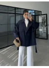 Rose Oversize Kuşaklı Lacivert Trençkot