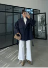 Rose Oversize Kuşaklı Lacivert Trençkot